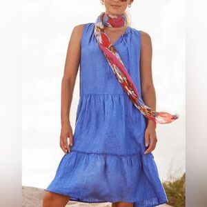 J McLaughlin Christa 100% Linen Cornflower Blue Dress